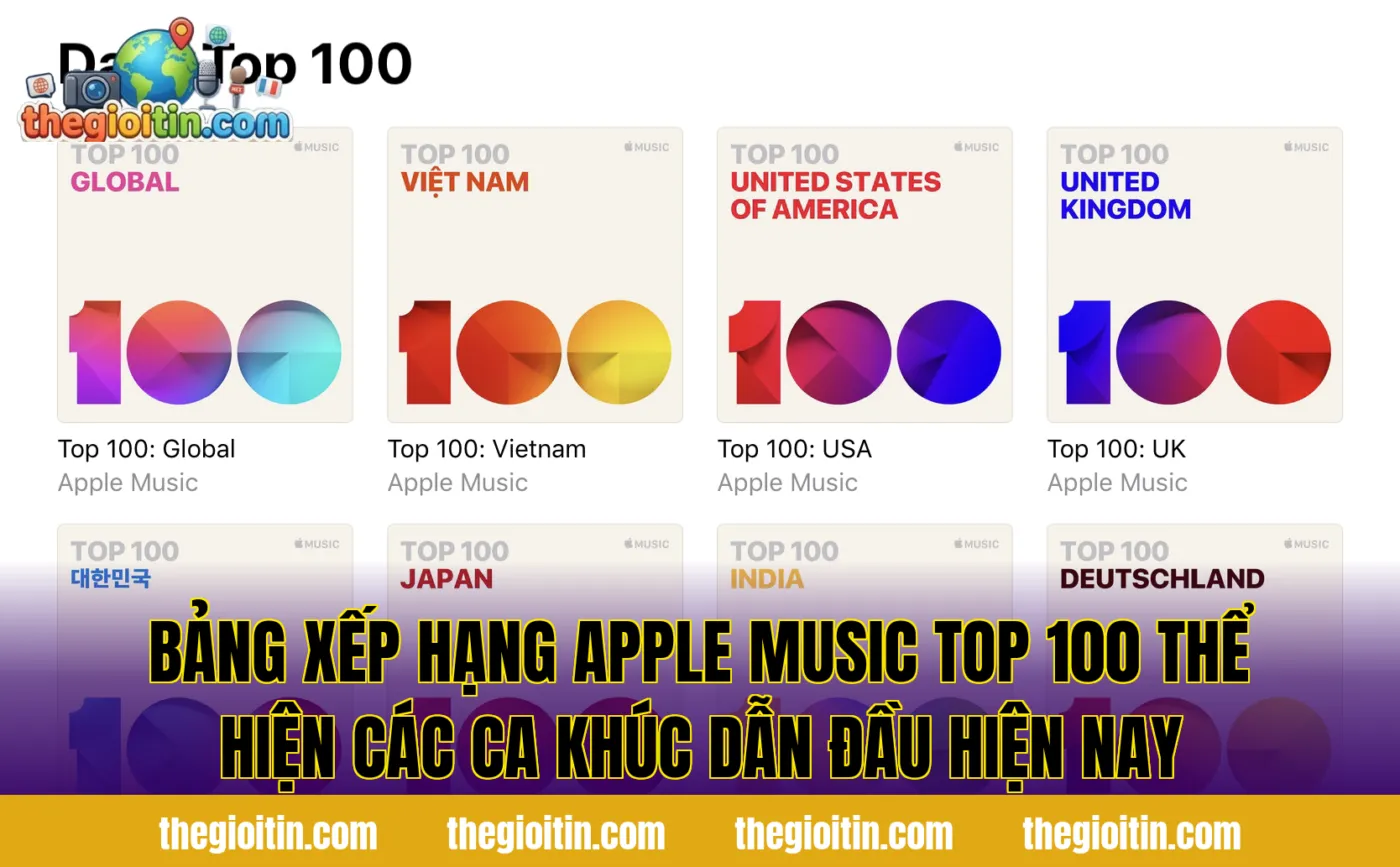 Bảng xếp hạng Apple Music Top 100 thể hiện các ca khúc dẫn đầu hiện nay