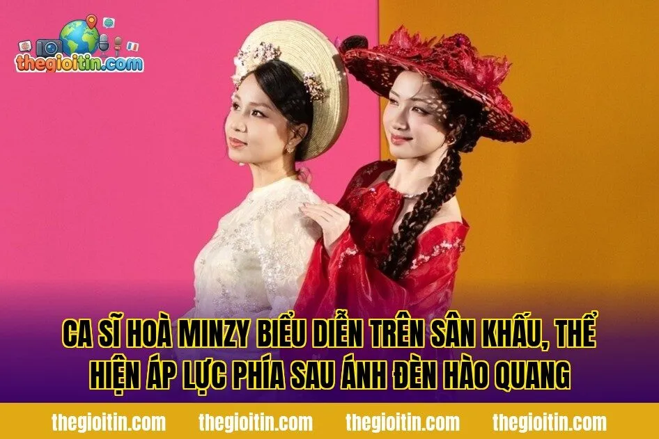 Ca sĩ Hoà Minzy biểu diễn trên sân khấu, thể hiện áp lực phía sau ánh đèn hào quang