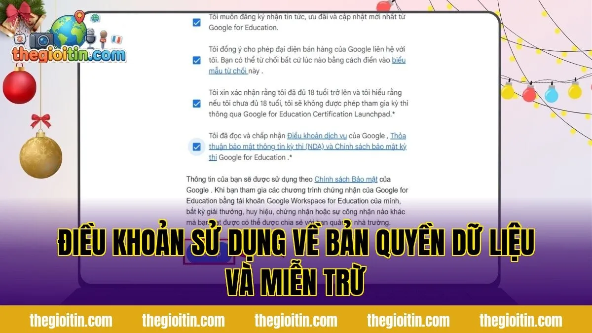 Điều khoản sử dụng về bản quyền dữ liệu và miễn trừ